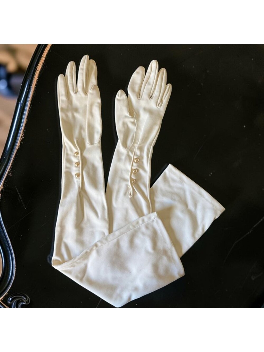 Vintage Ivory Satin Opera Gloves Long Bridal Wedding Formal Pearl Button Evening